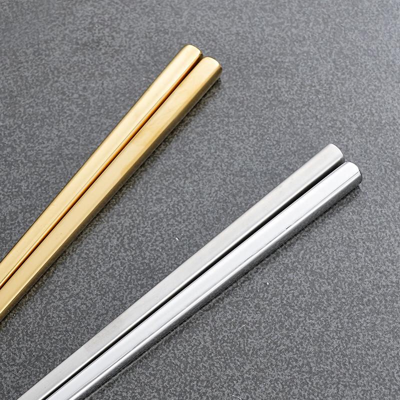 ZISIZ Gold 304 Stainless Steel Korean Square Chopsticks (10-Pack)