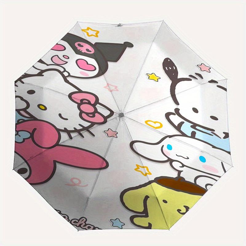 Hello Kitty,Sanrio Characters Automatic Folding Umbrella-Simple 8-Rib Design, Bright Cartoon Pattern, Durable Iron Frame, Suitable For Trave