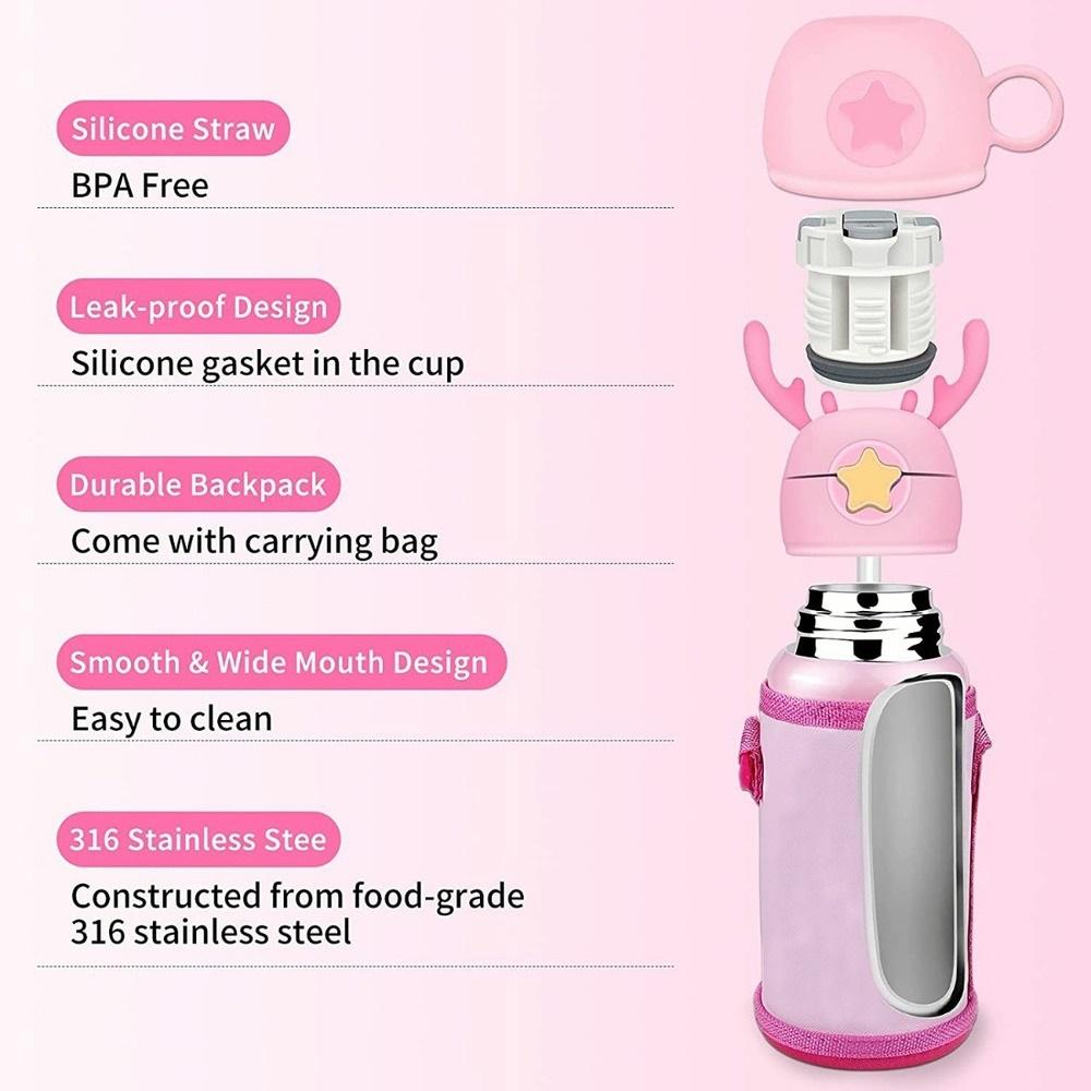 Double Drinking Children's Thermos with Straw 316 Stainless Steel Cartoon Portable Bouncing Lid Doll Student Kettle Water Cup