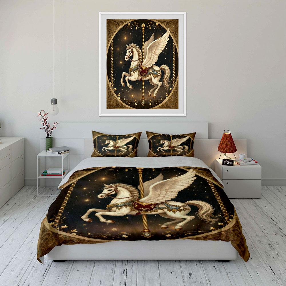 Elegant Pegasus Themed Decor Set Soft Comfortable Duvet Cover Bedding Set Included 1*Duvet Cover & 2*Pillowcases, Gift