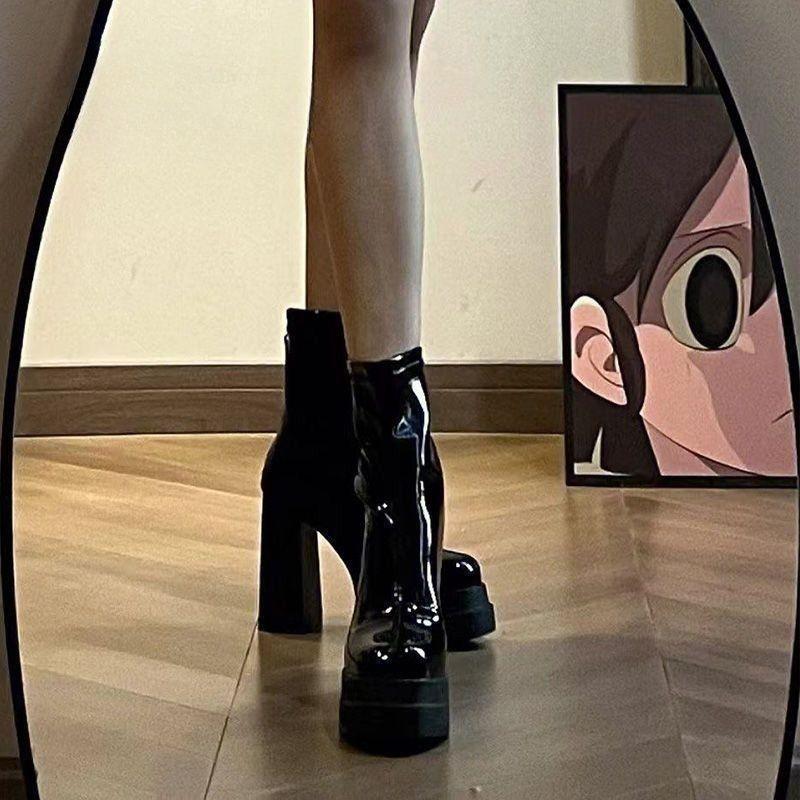 British style super high heel thin boots Korean version thick heel non-slip rear zipper short boots 2025 autumn and winter new Martin boots