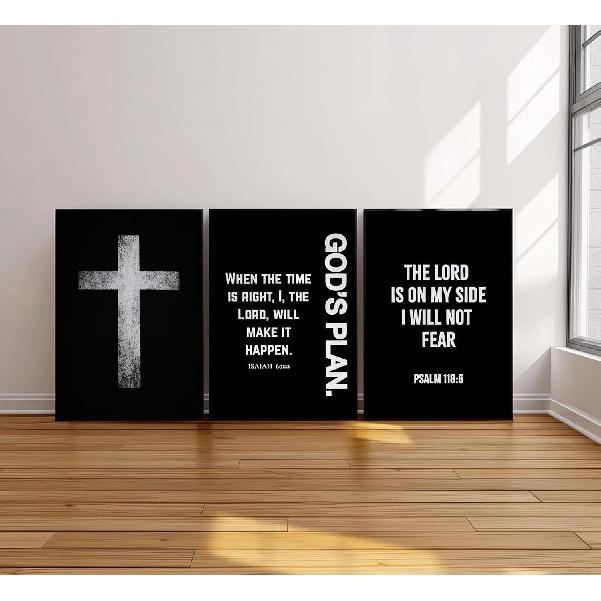 3Pcs Jesus Cross Canvas Wall Art Black and White Scripture Poster Christian pirational Painting Picture Catholic Religious Bible Wall Decor for