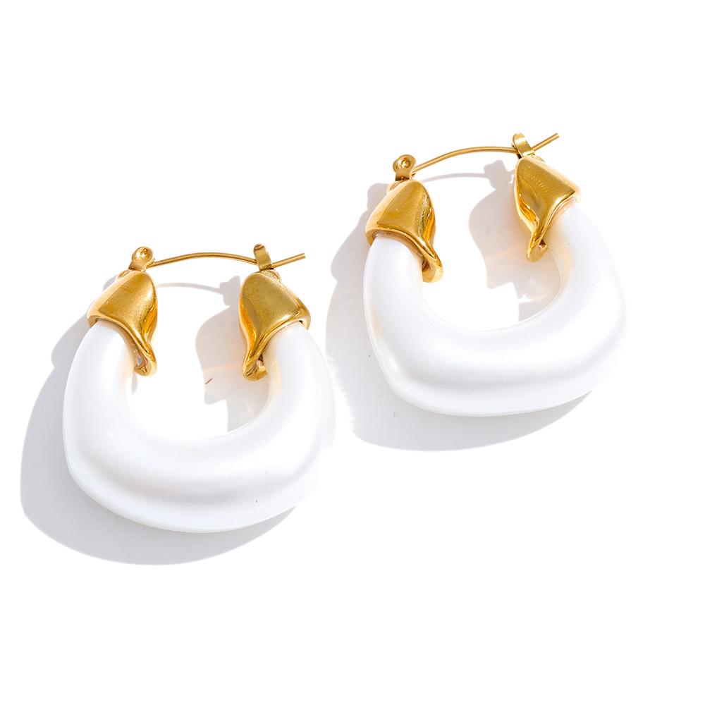 

Yhpup Simulated Pearls Geometric Hoop Earrings for Women 2025 Stainless Steel Trendy Statement Jewelry Waterproof Accessories