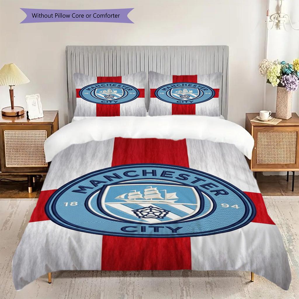 """Manchester City Football Club Emblem" Dreiteiliges Set""" (1 Bettbezug + 2 Kissenbezüge, ohne Füllung) 2D-Flache Bettbezug und Kissenbezug