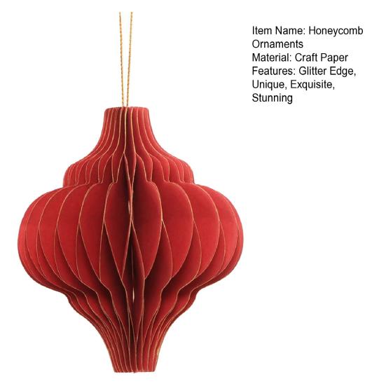 Christmas Paper Honeycomb Ornaments for Tree 3D Paper Honeycomb Lantern with Glitter Edge for Vintage Neutral Christmas Party Home Decor