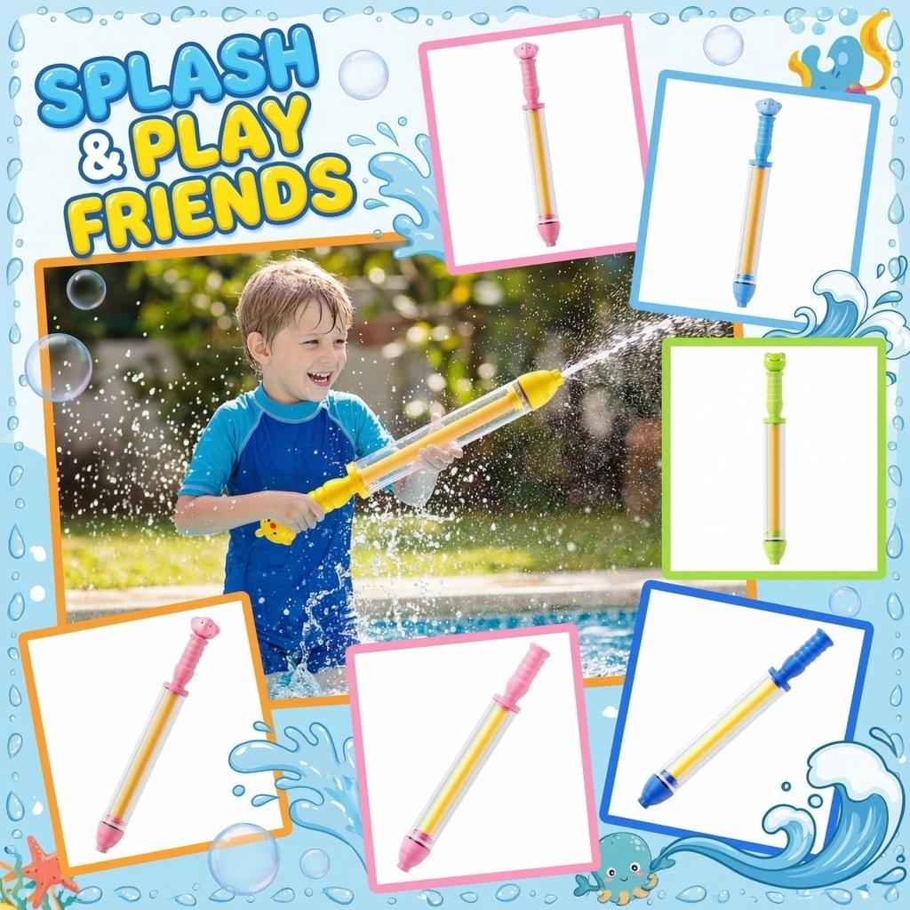 Children's Water Gun Toy Pull-Back Multi-Hole Design Water Shooter Outdoor Summer Play Toy for Kids Safe Durable Plastic Material
