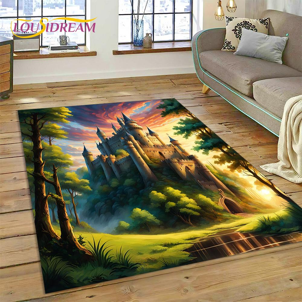 Dream Fairy Tale Castle Mysterious Gothic Cartoon Carpet Rug for Living Room Bedroom Home Sofa,Kid Area Rug Non-slip Floor Mat