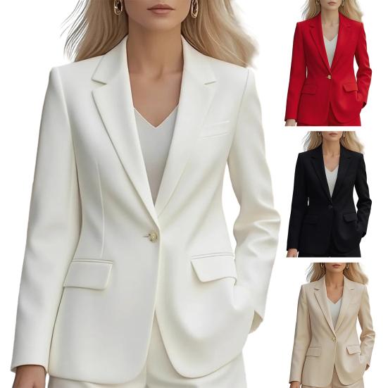 Høsttekstur Dressjakke Revers Langermet Enkelknapp Dressjakke med klafflommer Ensfarget Business Yttertøy