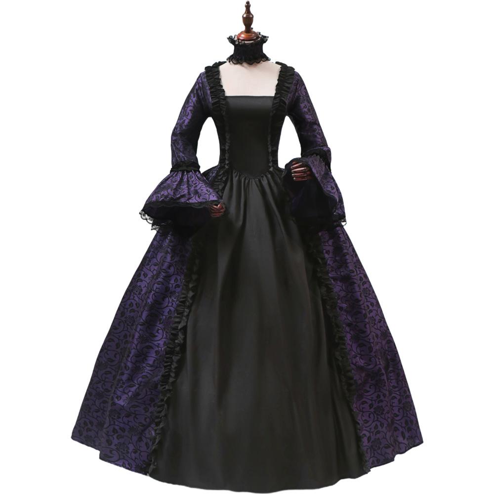 Cosplay Dress Medieval Flare Sleeve Party Gown Gothic Floral Robe