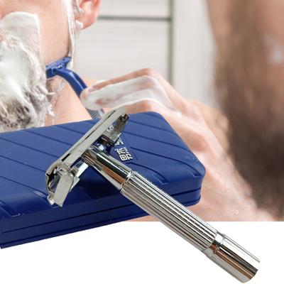 1 ensemble de rasoir à lame avec brosse de nettoyage, outil de beauté manuel double face tranchant vintage en boîte, rasoir pour hommes en acier inoxydable, manche exfoliant pour voyage