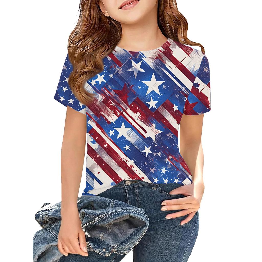 Girls Short Sleeve T Shirt Floral Print Lightweight Casual Tee Top Comfortable Fit Soft Fabric
