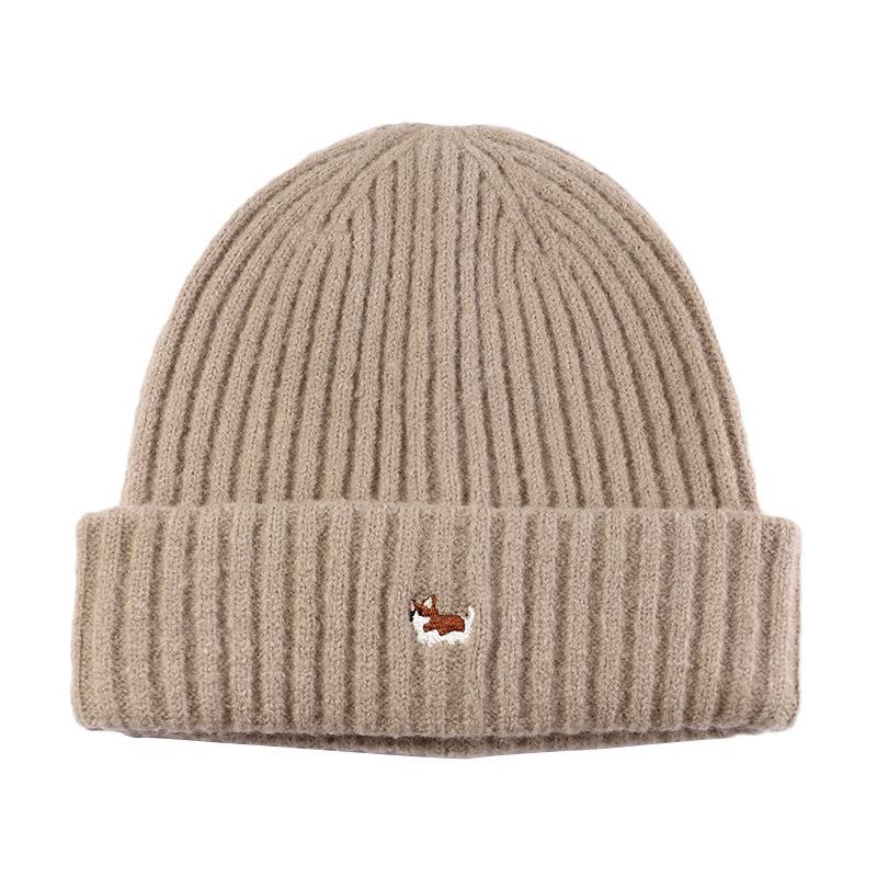 Autumn and Winter Hat Women Cartoon Puppy Embroidered Knitted Hat Student Warm Ear Protection Wool Hat Outdoor Jacket Cold Hat Man