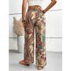 Summer New Fashion Printed Elastic Waist Wide Leg Pants Women Vintage Vacation Beach Pants Casual Woman Simple Thin Office Ladies Long Trousers 25783
