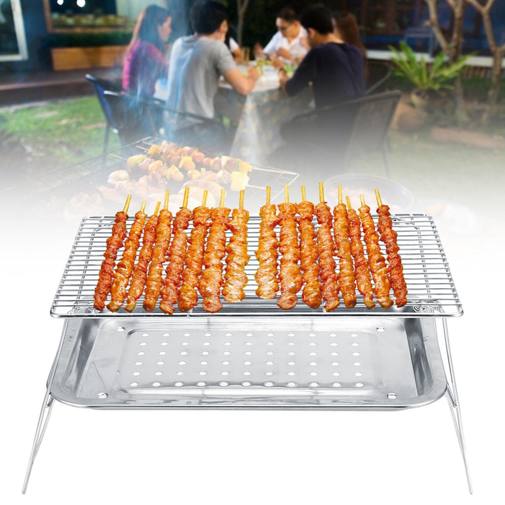3Pcs Set Stainless Steel Portable Folding Barbecue Grill BBQ Grilling Rack Tray Clip Set