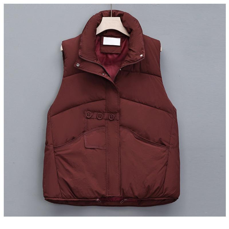 Three-button down cotton vest women's coat autumn and winter new stand-up collar cotton vest loose top