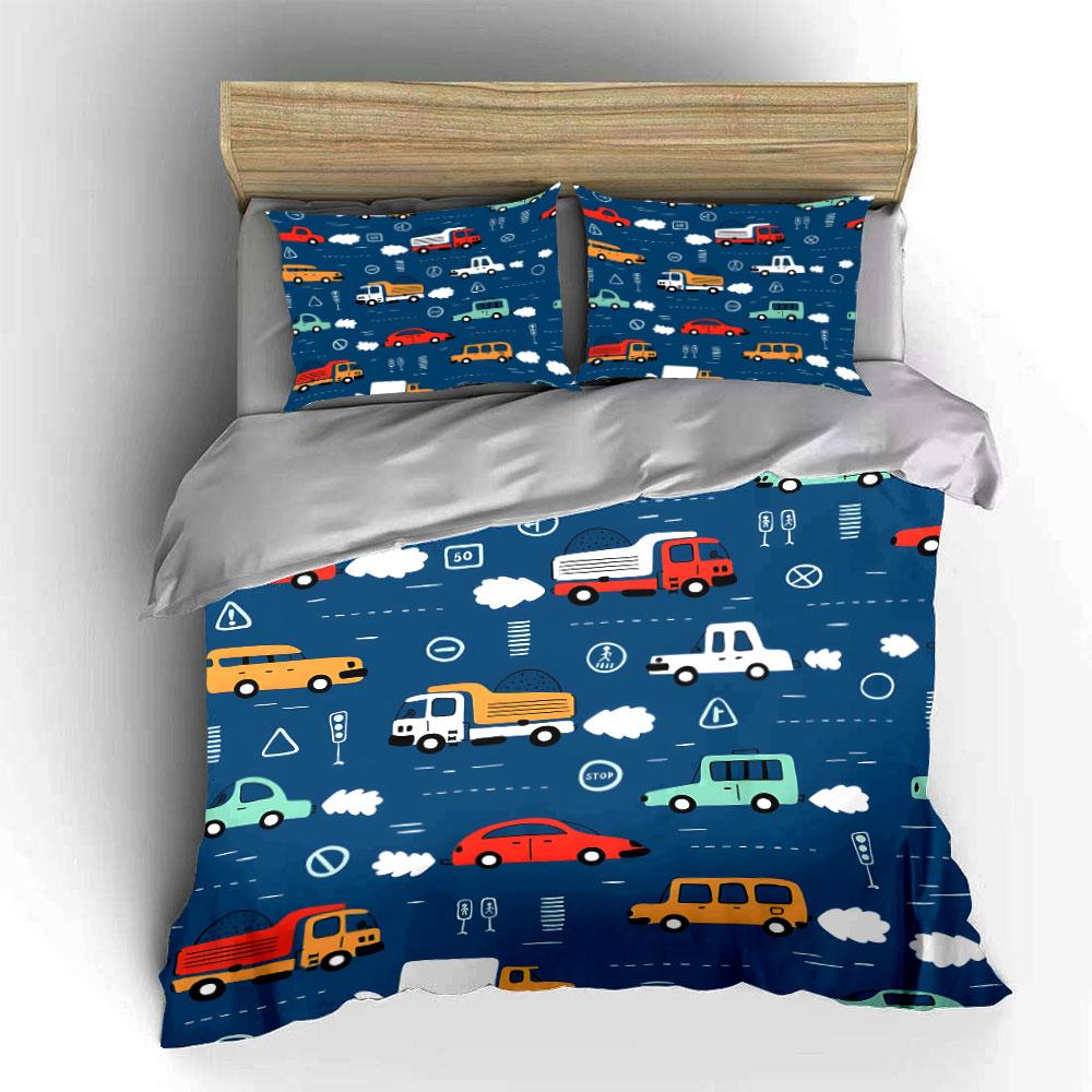 Colorful Traffic Theme Three-Piece Set  Kid'S And Adults' Bedroom Decor, Exquisite Three-Piece Bedding Set Gift