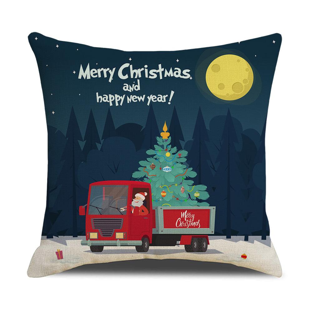 Christmas Pillow Cover Christmas Pillow Linen Cartoon Print Holiday Home Bed Cushion Cover