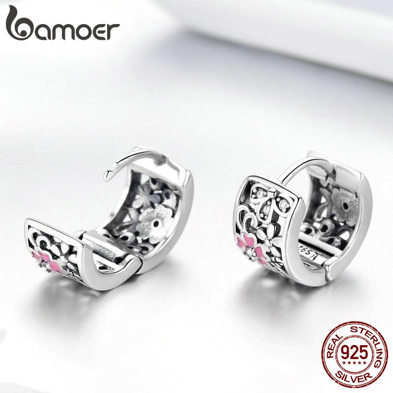 Cercei cu știfturi rafinați din argint sterling 925 BAMOER, cu flori de margarete
