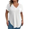 2026 Spring/Autumn Solid Color Plus Size Women's V-neck Short Sleeve Loose Pullover Top