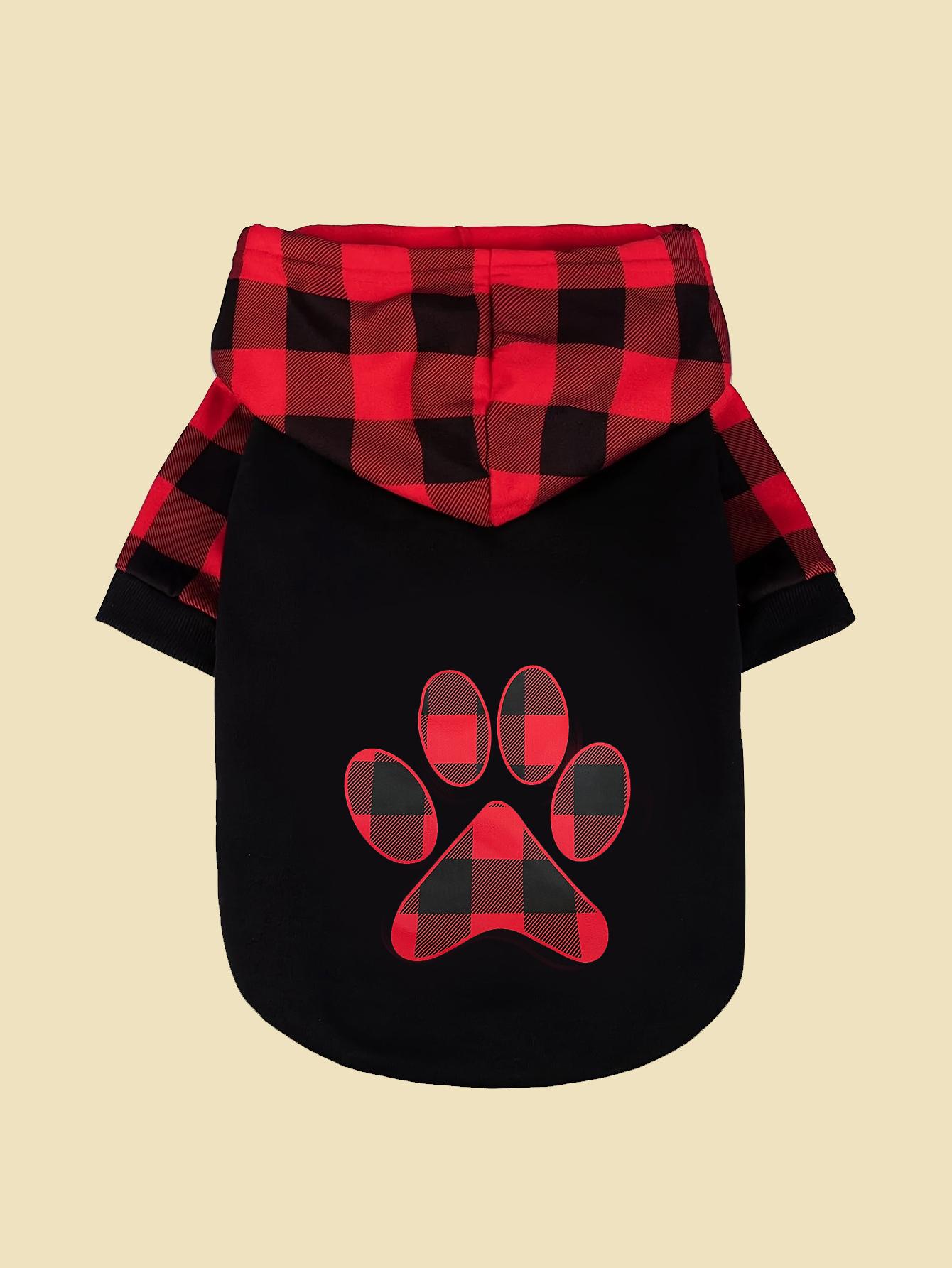 

Pet Clothes for Dog Cat Puppy Hoodies Coat Plaid Paw Sweatshirt Dog Warm Outfits for Small Medium Dog for Daily Wear XS（old）
