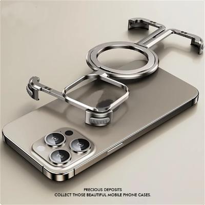 Natuurlijke titanium frameloze telefoonhoes voor iPhone 12 13 14 15 Pro Max beschermende schokabsorptie Aerospace-kwaliteit aluminium houder cover
