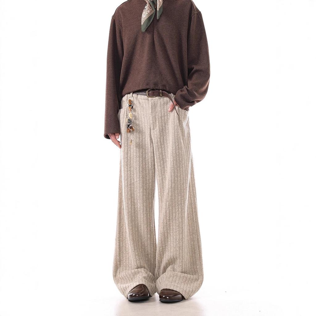 Light luxury upstart old money style retro woolen trousers for men and women, new thickened straight casual trousers in autumn and winter