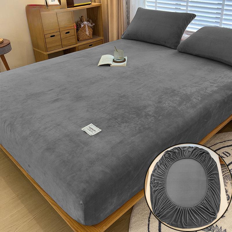 Χειμερινό Ζεστό Βελούδινο Σεντόνι με Λάστιχο Ελαστικό Κάλυμμα Στρώματος Απαλό Βελούδινο Φλις Κλινοσκεπάσματα Ζευγαριού Θερμικό Διπλό Κρεβάτι King Size