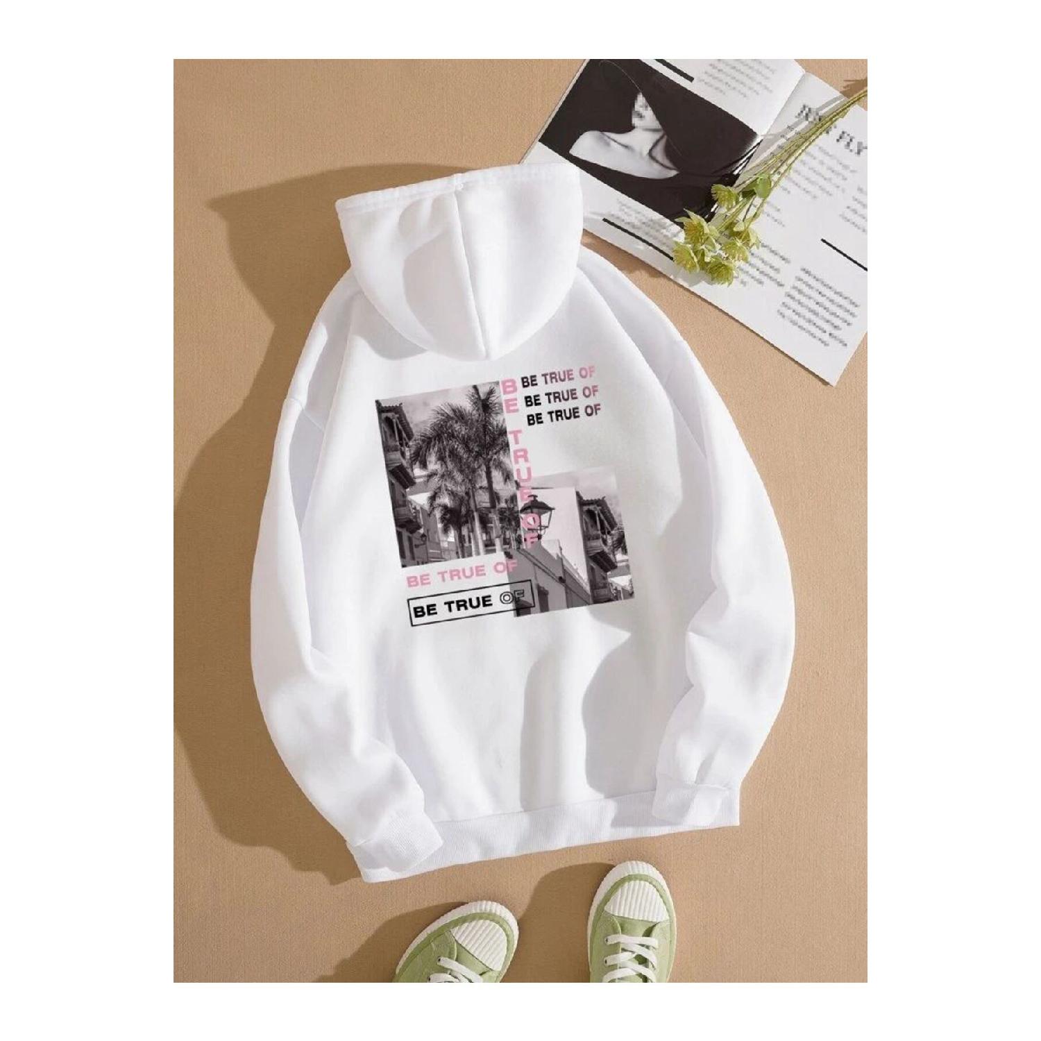 

Толстовка оверсайз с капюшоном из флиса унисекс Be True Of с принтом S синий