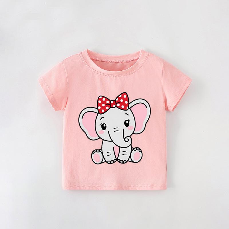 European Style Girls  Cartoon Print T-Shirt – Summer Short Sleeve Round Neck for Kids 110 cm