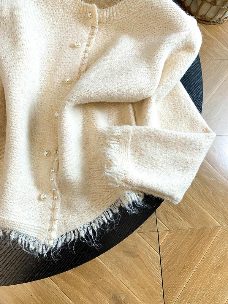 Women's 2026 Korean Style Tassel Knit Cardigan - Soft, Fluffy, Loose Fit for Autumn/Winter