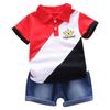 Baby gutter kortermet krone patchwork mønster T-skjorte bluse+denim shorts