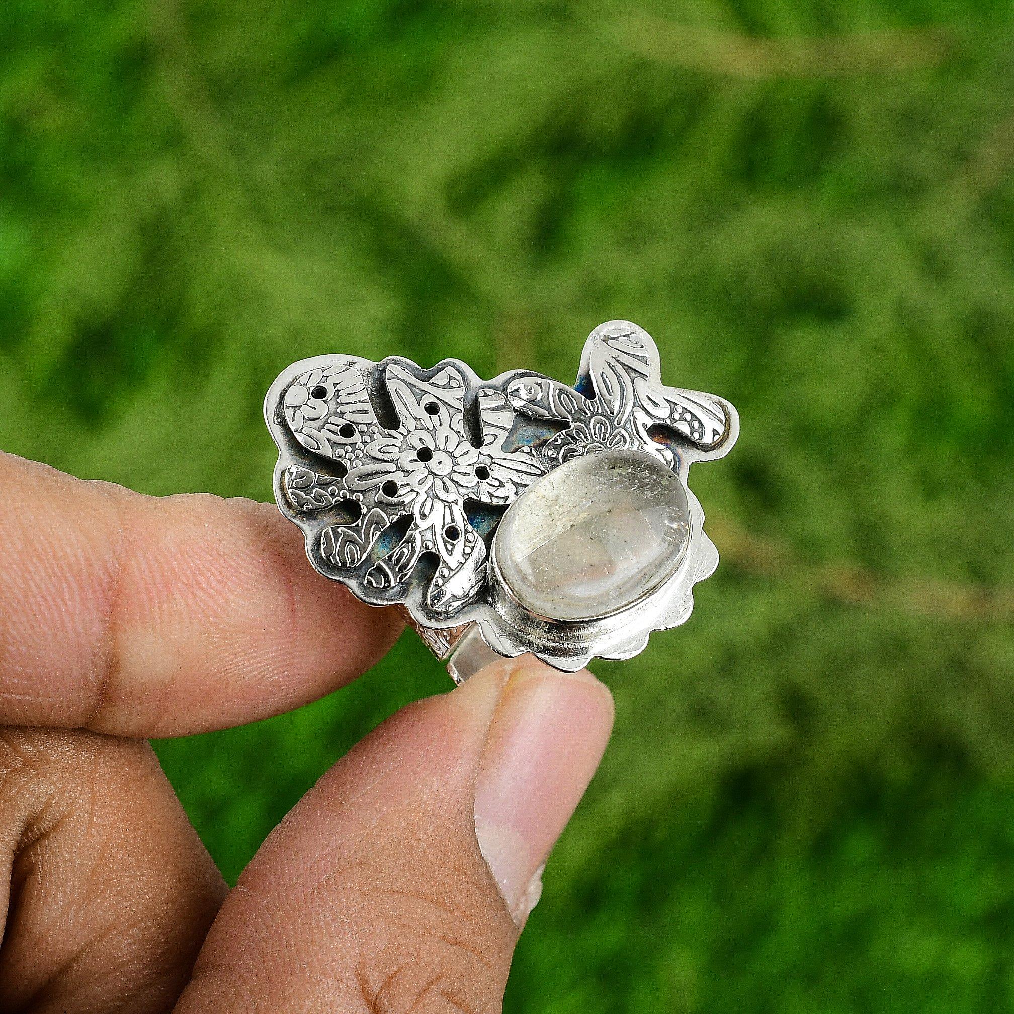 

Natural Rutile Quartz Gemstone 925 Silver Multi Stone Adjustable Ring For Women Adjustable