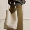 The Row Large Capacity Genuine Leather Lychee Pattern Bucket Tote for School Commuting