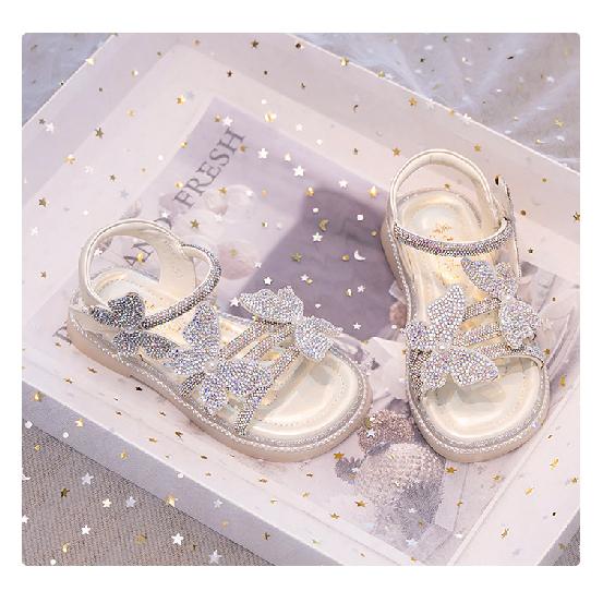 Soft Sole Fashion Girls Sandals Summer New Little Girls Princess Shoes Versatile Flat Beach Shoes Crystal Shoes
