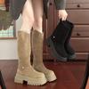 Two Wear Folded To Increase the Height, But Knee-length Boots, Women's Thick-soled Autumn and Winter New Thin Medium Tube Short Boots, Stacked Knight