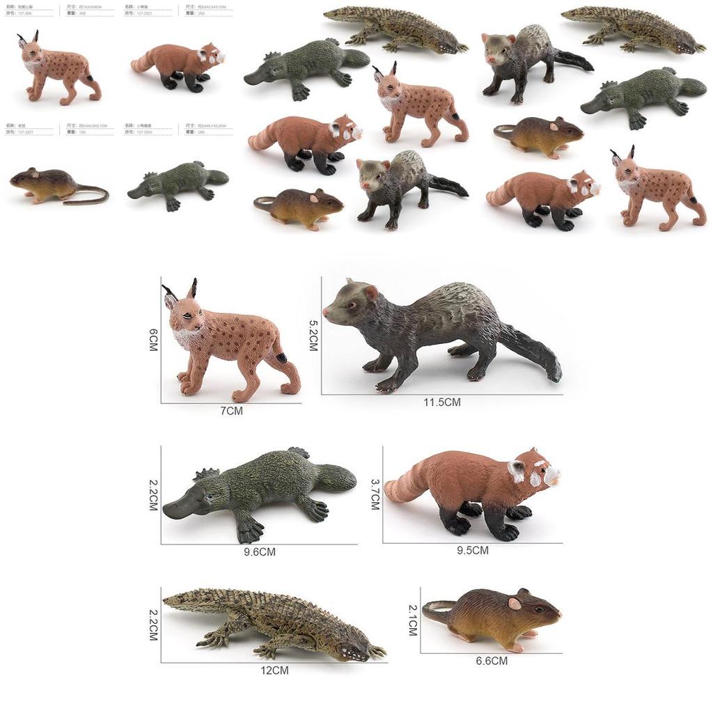 Exquisite Plastiktierfiguren, einschließlich Kurzschwanzluchs, Roter Panda und einzigartiges Schnabeltier, ideal für Heimdekoration und Bildungszwecke