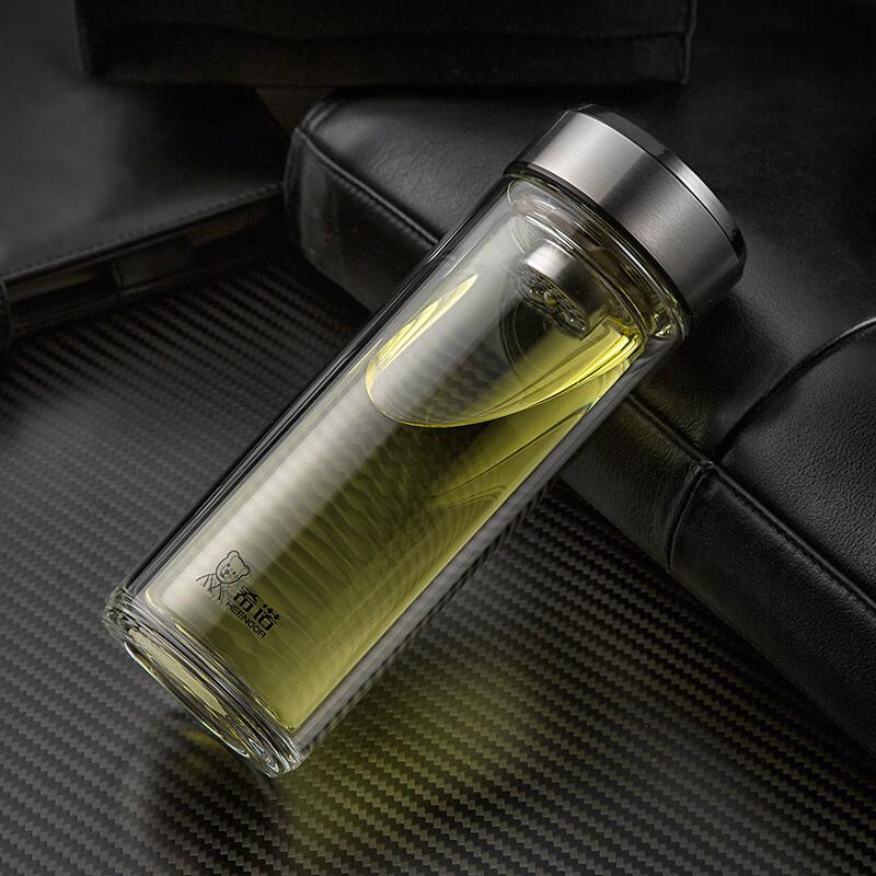 Zhi Shi Double-Layer Glass Tea & Water Mug with Lid