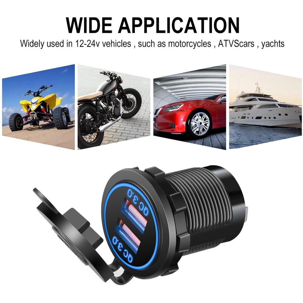 Dualer USB Autoladegerät QC 3.0 USB Schnellladebuchse Steckdose 12V-24V Auto Moto Zigarettenanzünderbuchsen Stromstecker Steckdose