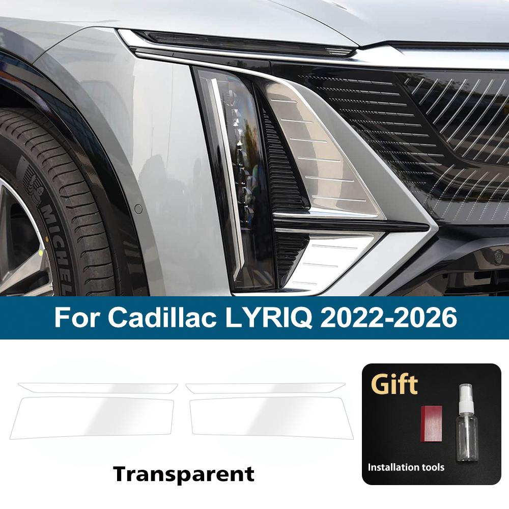 For Cadillac LYRIQ 2022-2026 Smoke Black High-Gloss Pre-Cut Headlight Protection Film TPU PPF Anti-Scratch Car Vinyl Wrap Kit