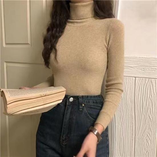 Casual Solid Basic Knitted Blouse Women Elegant Turtleneck Long Sleeve Tunic Auturm Bottoming Pullover Tops  new