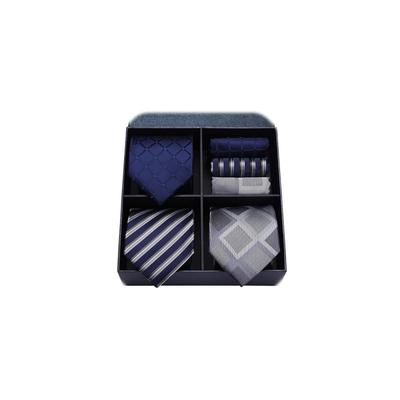 [HISDERN] Business Navy Tie 3-Piece Set - Stylish, Perfect for Weddings, Formal Occasions, Men's Tie and Pocket Square Set, Washable, Gift Idea