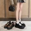 Popular Fashion Single Shoes One-word Buckle Small Leather Shoes Black Retro Round Head Platform Mary Jane Shoes Women's Spring 2025
