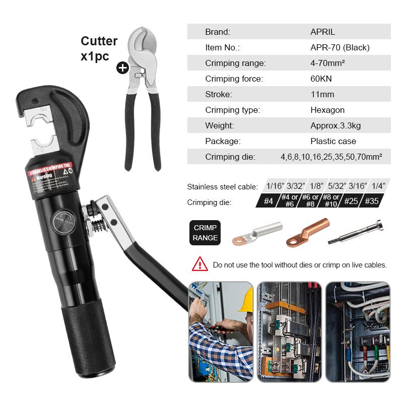 APRIL Hydraulic Crimping Tool YQK-70 Cable Lug Crimper Plier 4-70mm2 Compression Tool Pressure 5-6T Pressure
