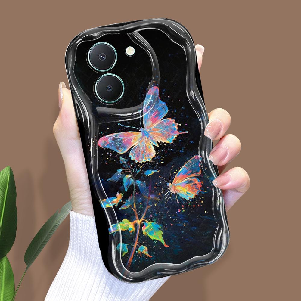 

Милый мультяшный узор, кремовая текстура, мягкий силиконовый чехол с волнистыми краями, чехол для телефона для Vivo Vivo Y03T чёрный