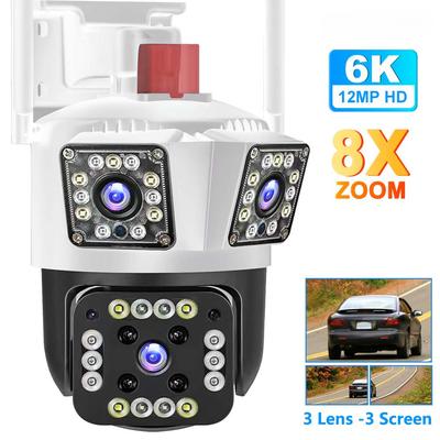 6K 12MP Three Lens WiFi Camera 8X Zoom Auto Tracking 4K PTZ IP Cam Security Protection Outdoor CCTV Surveillance Camera For Home