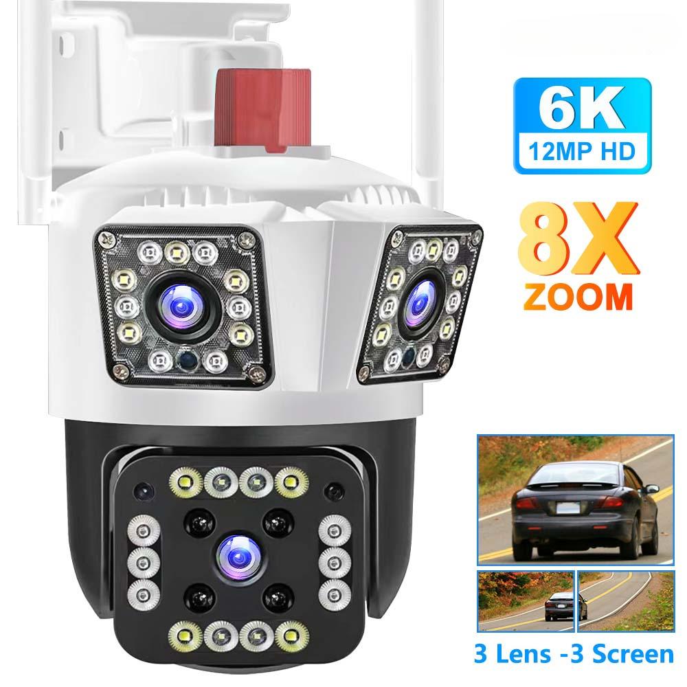 

6K 12MP три об єктива Wi-Fi камера 8X Zoom Автоматичне відстеження 4K PTZ IP Cam Security Protection Зовнішня камера відеоспостереження для дому 6K 12MP Camera