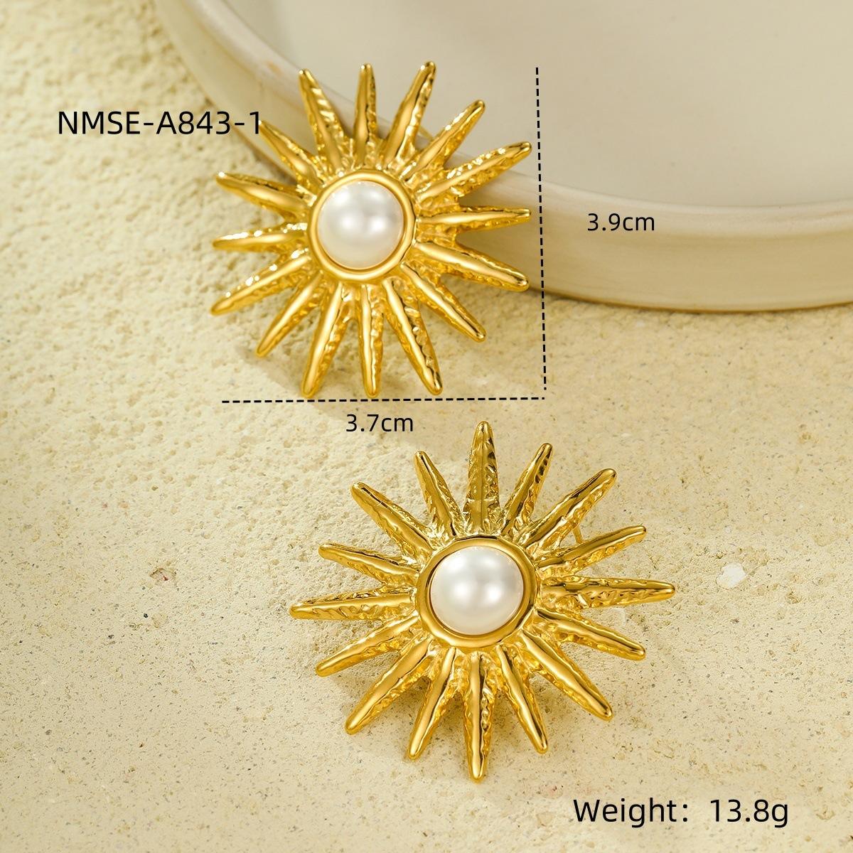 GEMCHIC Women s Vintage French Elegant Stainless Steel Sunflower Pearl Stud Earrings Fashion Luxury Accessories