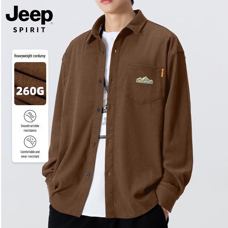 JEEP SPIRIT Men s Autumn Heavyweight Corduroy Loose Fit Long-Sleeve Printed Shirt M