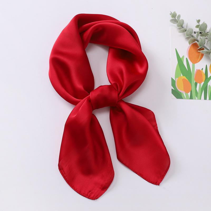 Dopamine Color Silk Scarf: Women's Solid Small Square Neckerchief & Headband
