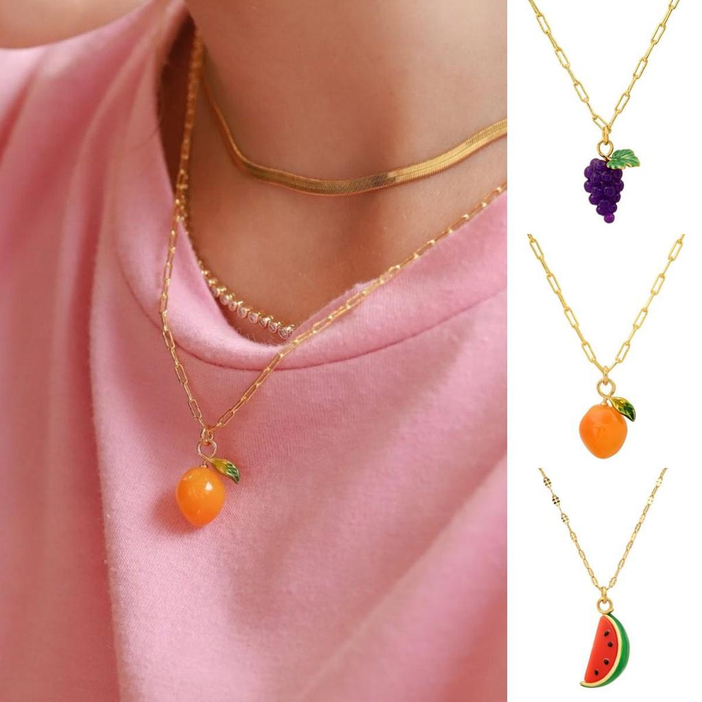 Cross-border Independent Station Food & Fruit Series: Orange Watermelon Grape Necklace – Women's Creative Clavicle Chain